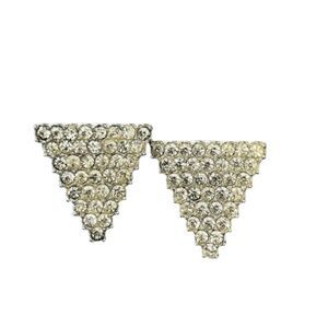 Vintage 90s Triangle Rhinestone Pave Earrings Silver Tone Metal Pierced Stud